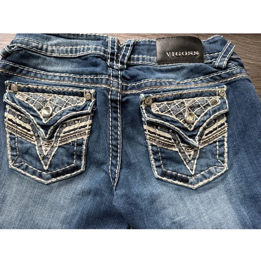 Vigoss The New York Short Denim Shorts Medium Wash Stitch Embellished size 3/4